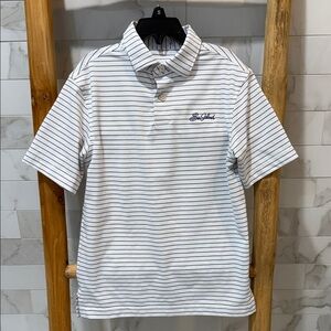 Peter Milar youth small navy and white Striped  Polo Shirt